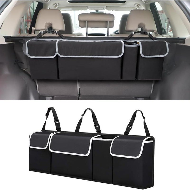 Car Trunk Organizer, Backseat Hanging Large Storage with Adjustable Straps, Waterproof Collapsible Cargo Bag with 4 Pockets, Space Saving for Auto SUV Truck MPV - Image 1